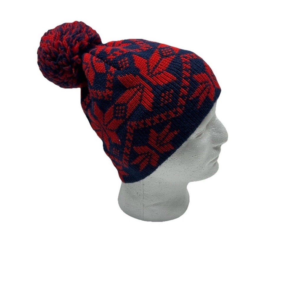 Vintage Wigwam Nordic Snowflake Pom Pom Beanie Made USA Ski Winter Hat